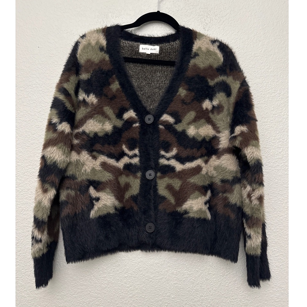 Bella Dahl Fuzzy Camo Cardigan Sweater Size Small